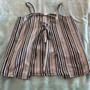Avenue of the Stars Vertical Stripped Spaghetti Strap Top with Front Tie